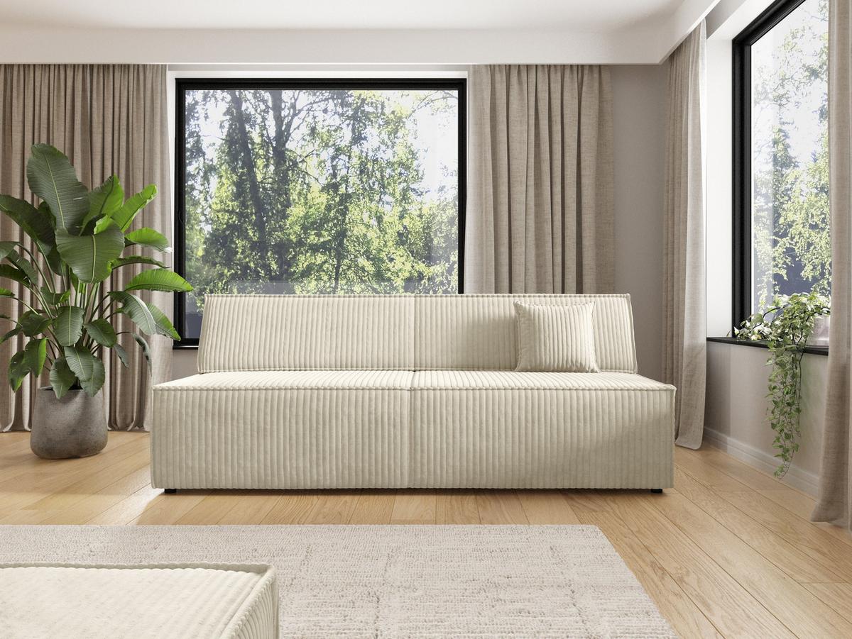 BETTSOFA TESSO Ecru Kordstoff mit Schlaffunktion - Ecru, Holz (202/74/94cm) - MASSENO