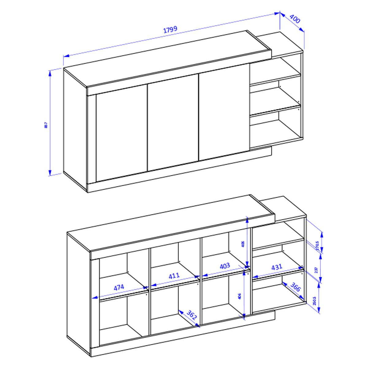SIDEBOARD Azior Weiß und Holz - Weiß, Holzwerkstoff (180/85.7/40cm) - Petits-meubles