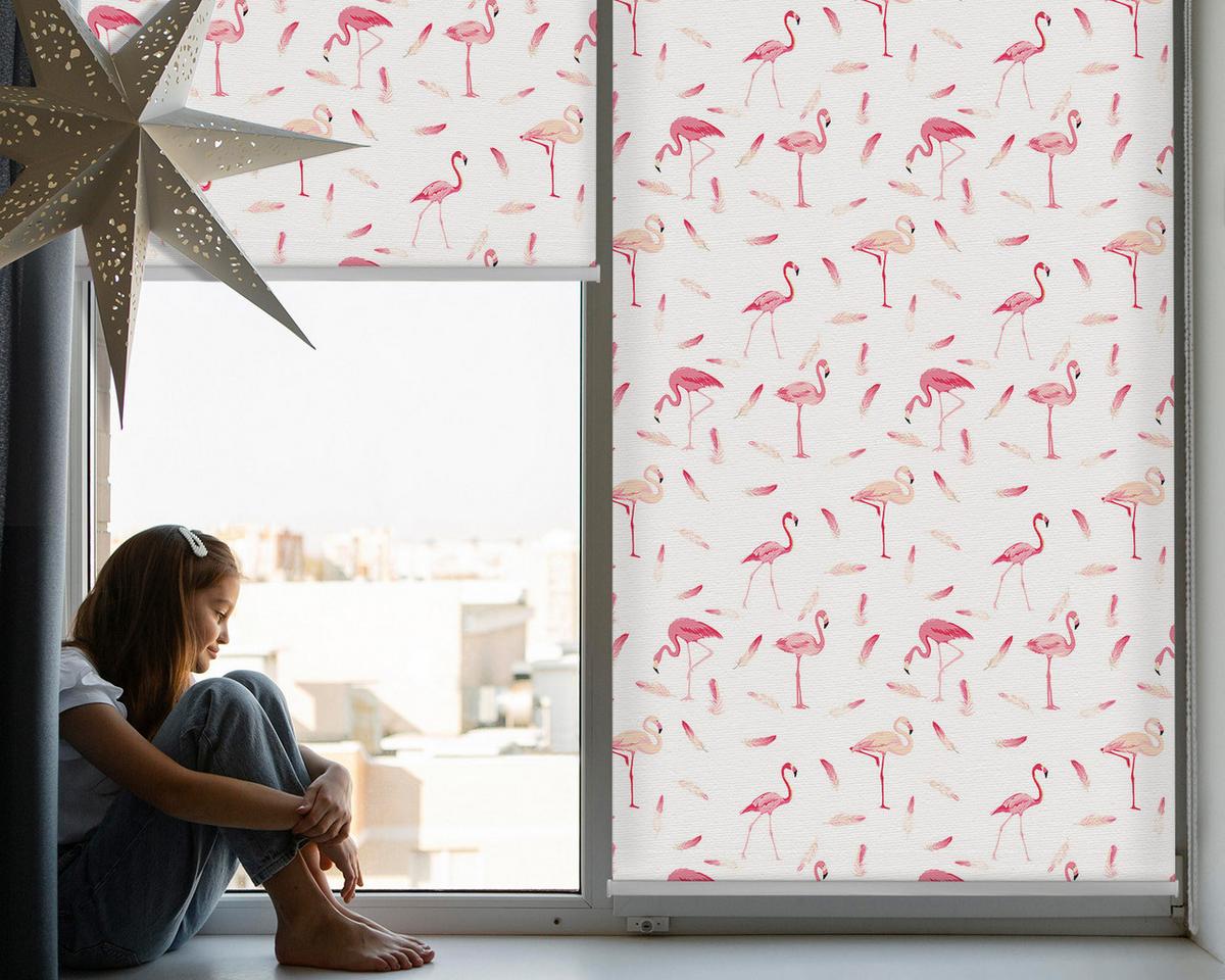 INNENROLLO - Fensterrollo - Rollo - 60x40 cm - Flamingos und ihre Federn - Pink, Kunststoff (60/140/0.5cm) - TULUP