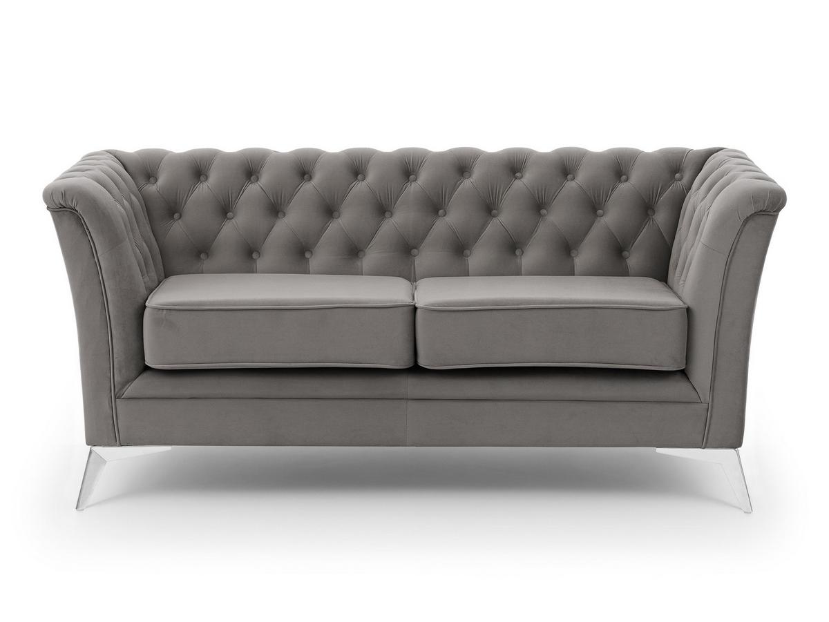 CHESTERFIELD-SOFA 2-sitzer Whitby Grau Samt mit silbernen Füßen - Silberfarben/Grau, Holz/Textil (175/78/82cm) - S-Style Möbel