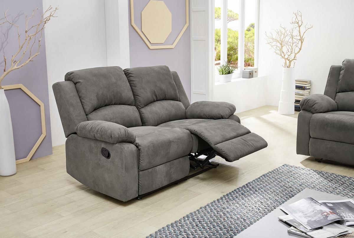 2-SITZER-RELAXSOFA Federkern, Liegefunktion verstellbar durch halbautomatische Relaxfunktion B148/T87/H97 cm, Mikrofaser Vintage Anthrazit / 15130 - Anthrazit/Schwarz, Textil (148/97/87cm) - luma-home