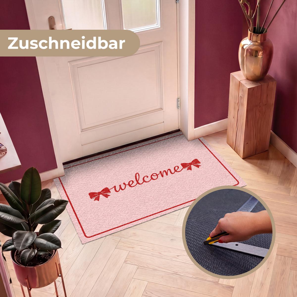 FUSSMATTE Willkommen - Schleife - Rosa Fußabtreter 120x80 cm - Rosa, Kunststoff (120/0.4cm) - MuchoWow
