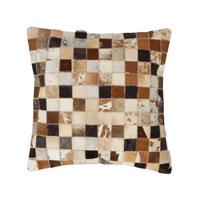 PATCHWORK-KISSEN Fell & Leder 45/45 cm kariert - Multicolor, Leder/Textil (45/45cm) - Homescapes