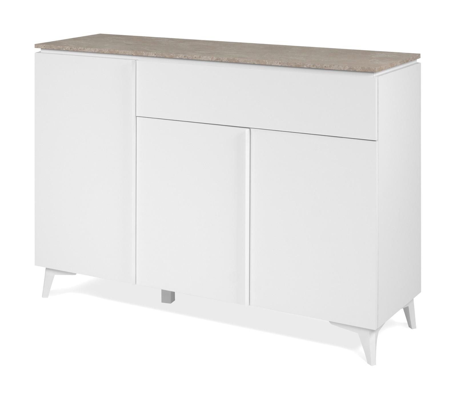 SIDEBOARD weiß, Sandstein 133 cm, Kommode 3-türig - Weiß, Holzwerkstoff/Kunststoff (133/92/40cm) - Furn.Design