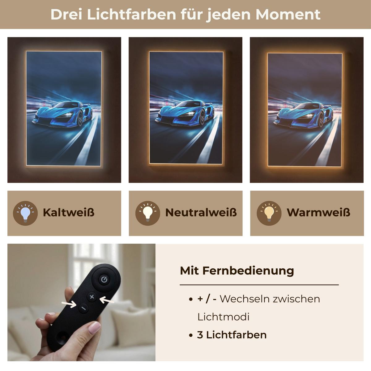 WANDLEUCHTE MIT AKKU Auto - Blau - Jungen - Kind 60x90 cm - Blau, Holzwerkstoff (60/90/8cm) - OnlyWow