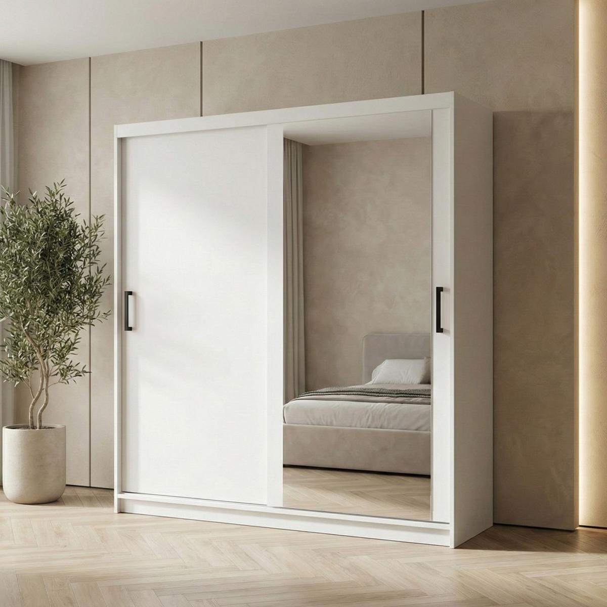 SCHWEBETÜRENSCHRANK Hela mit 2 Türen. 180 cm, Weiß - Weiß, Holzwerkstoff (180/205/60cm) - Beautysofa