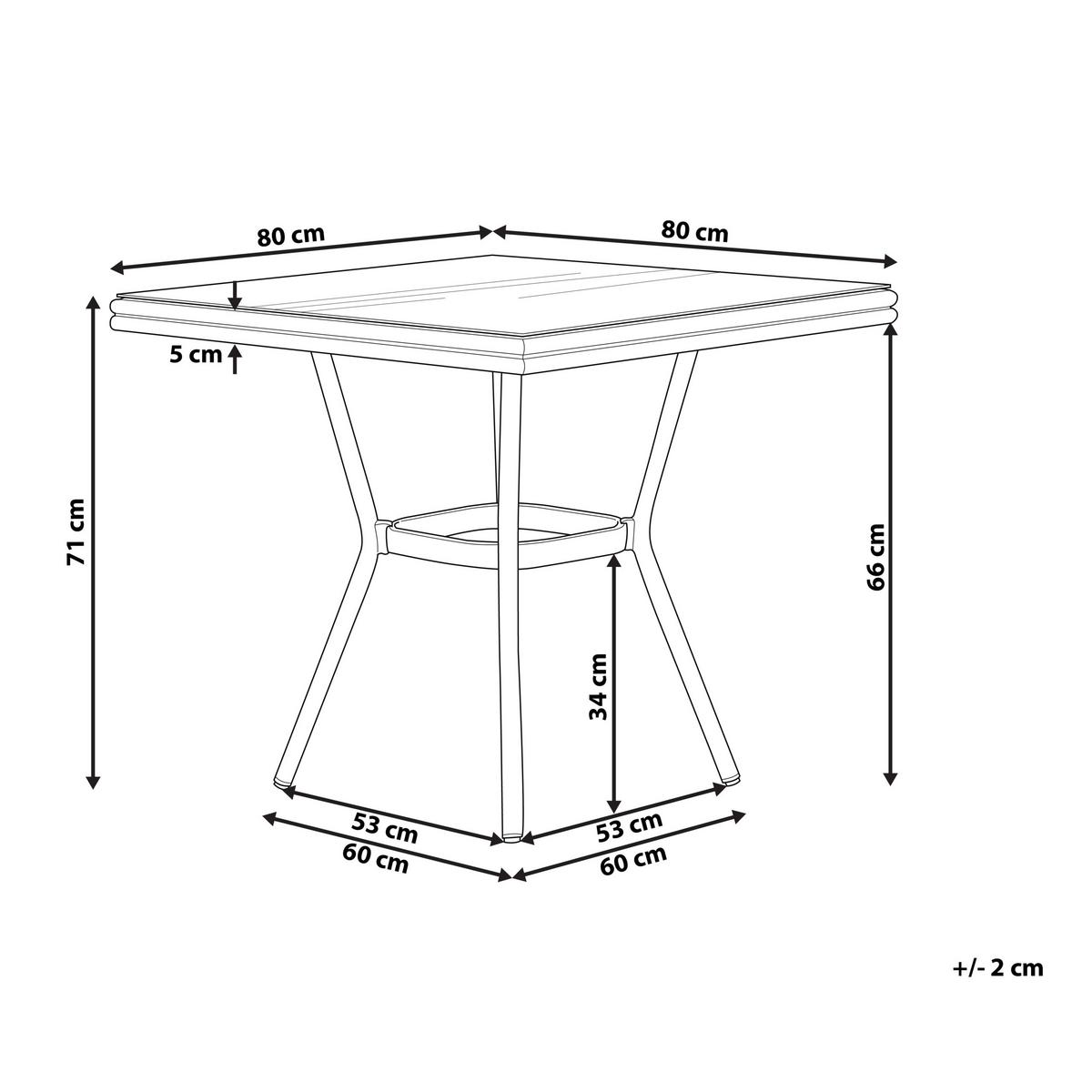 GARTENTISCH Dunkler Holzfarbton Caspri II - Dunkelbraun/Grau, Metall (80/80/71cm) - Beliani