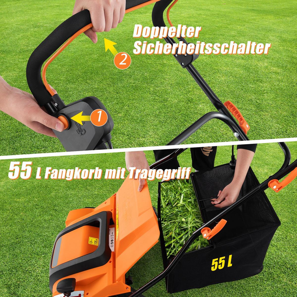 VERTIKUTIERER und Rasenlüfter Orange - Orange, Metall (109/113/64cm) - COSTWAY