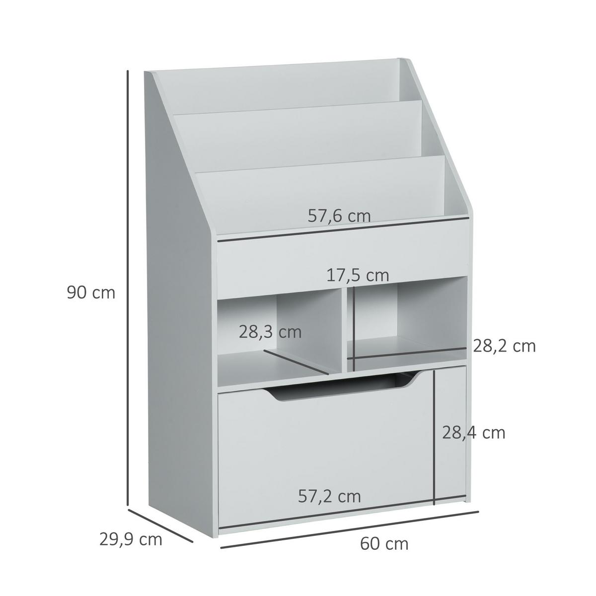 KINDER Bücherregal Kinderregal mit Schublade, 3 Ablagefächern, 2 offenen Fächern - Grau, Holzwerkstoff (29.9/90/60cm) - HOMCOM