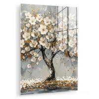 ACRYLGLASBILD Baum - Blumen - Weiß - Natur - Kunst 60x80 cm - Weiß, Glas (60/80cm) - MuchoWow