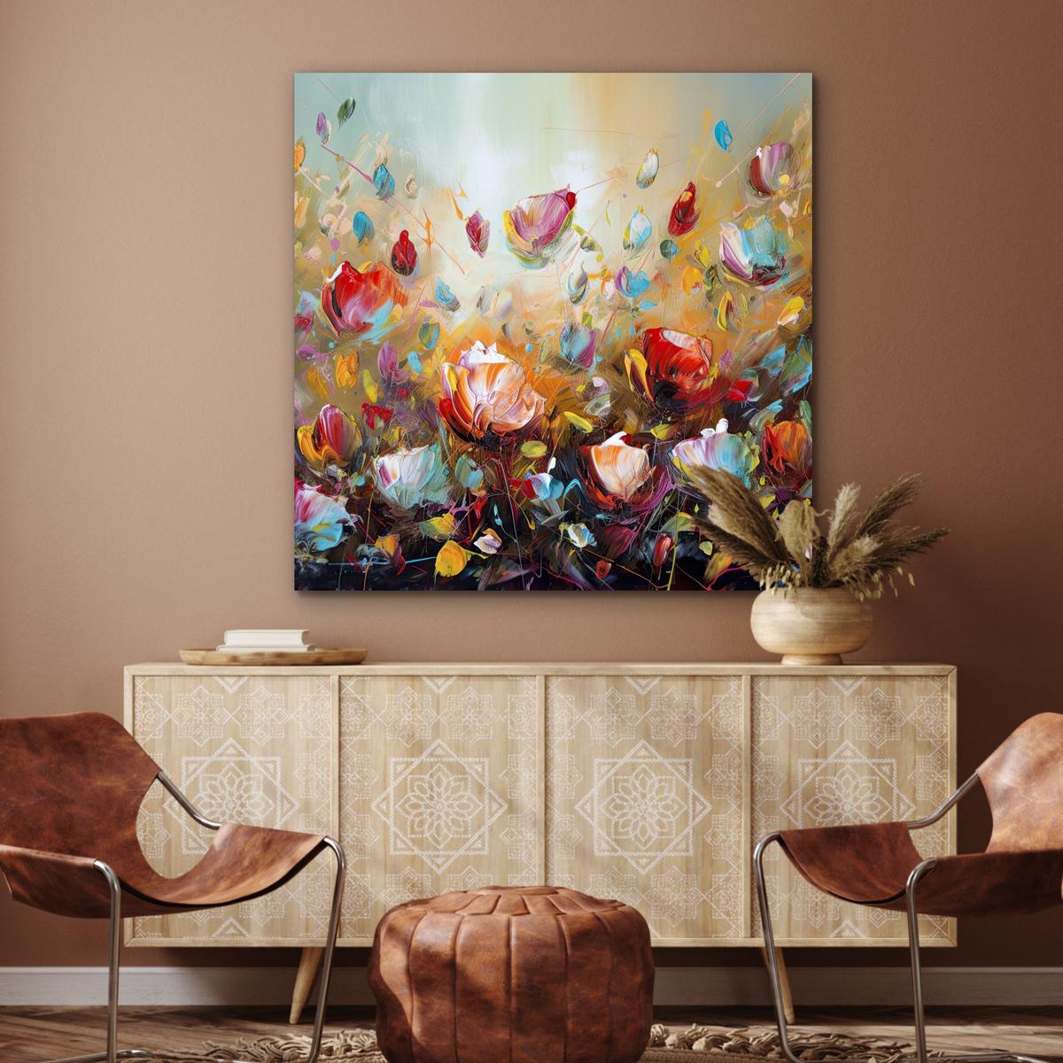 METALLBILD Blumen - Kunst - Natur - Ölgemälde 90x90 cm - Multicolor, Metall (90/90cm) - MuchoWow