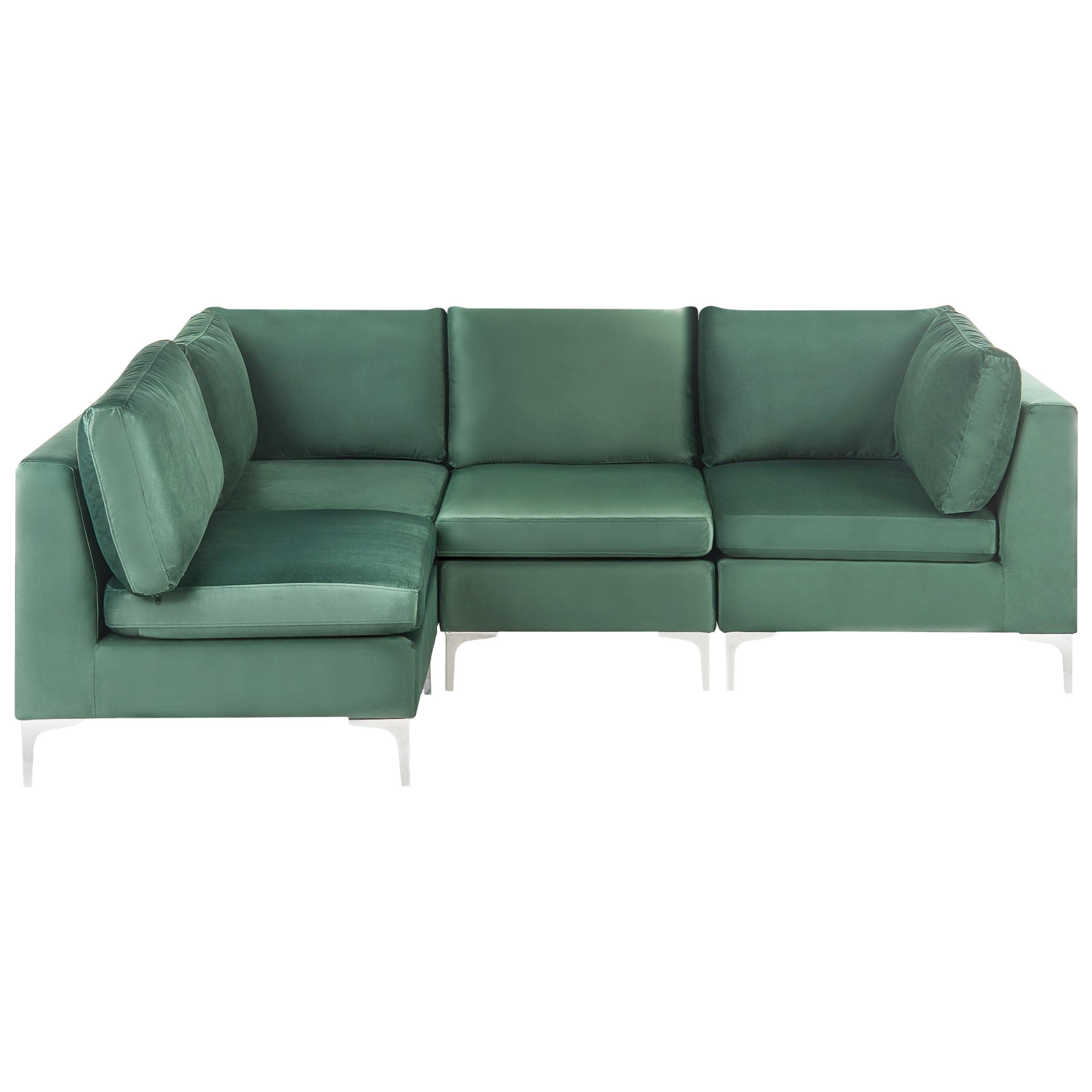 ECKSOFA Modul 4-Sitzer rechtsseitig Grün Samtstoff Evja - Grün, Textil (235/150cm) - Beliani
