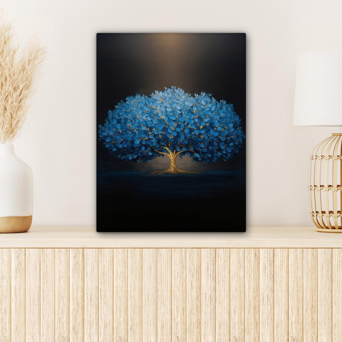 LEINWANDBILD Baum - Blau - Blätter - Pinselstriche Room Decor 30x40 cm - Blau, Textil (30/40cm) - MuchoWow