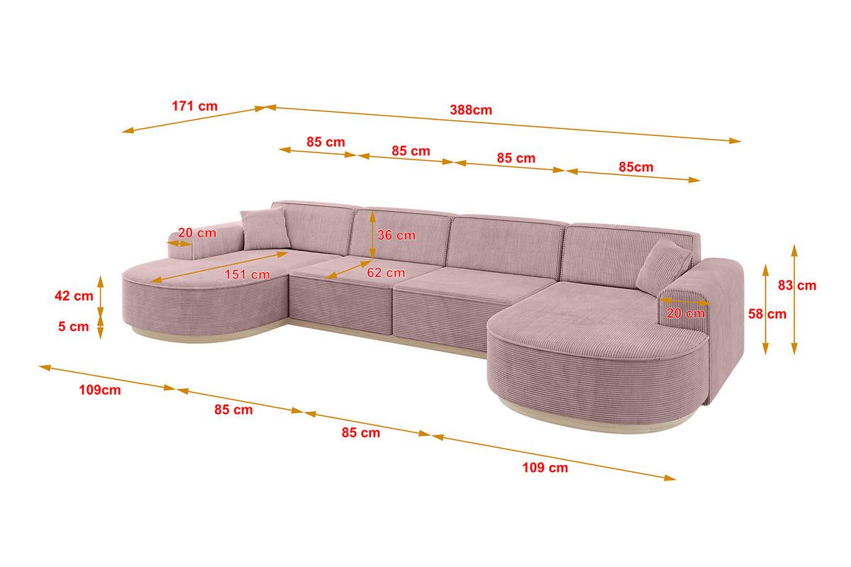 WOHNLANDSCHAFT MARI-U2-v1 - 388x171x83 cm Rosa Cord - Rosa, Holzwerkstoff/Textil (388/83/171cm) - ALTDECOR