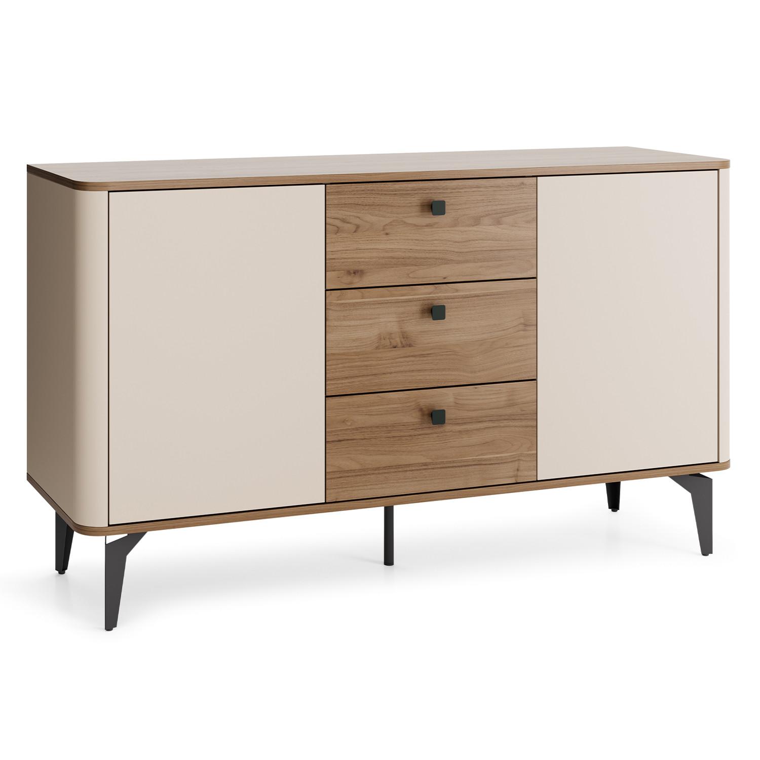 KOMMODE Aurora 2 Türen und 3 Schubladen, Metallbeine, 140 cm, Nussbaum+Kaschmir - Kaschmir/Nussbaumfarben, Holzwerkstoff/Metall (140/81/40cm) - Beautysofa