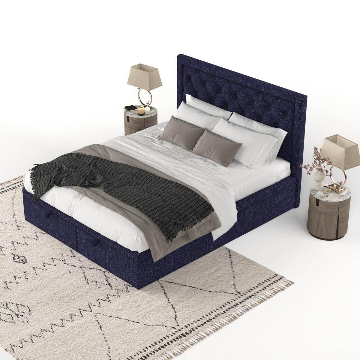 POLSTERBETT Nicobar mit Stauraum 200/200 cm Marineblau im Alta Stoff - Schwarz/Dunkelblau, Holz/Holzwerkstoff (200/200cm) - AltaBeds