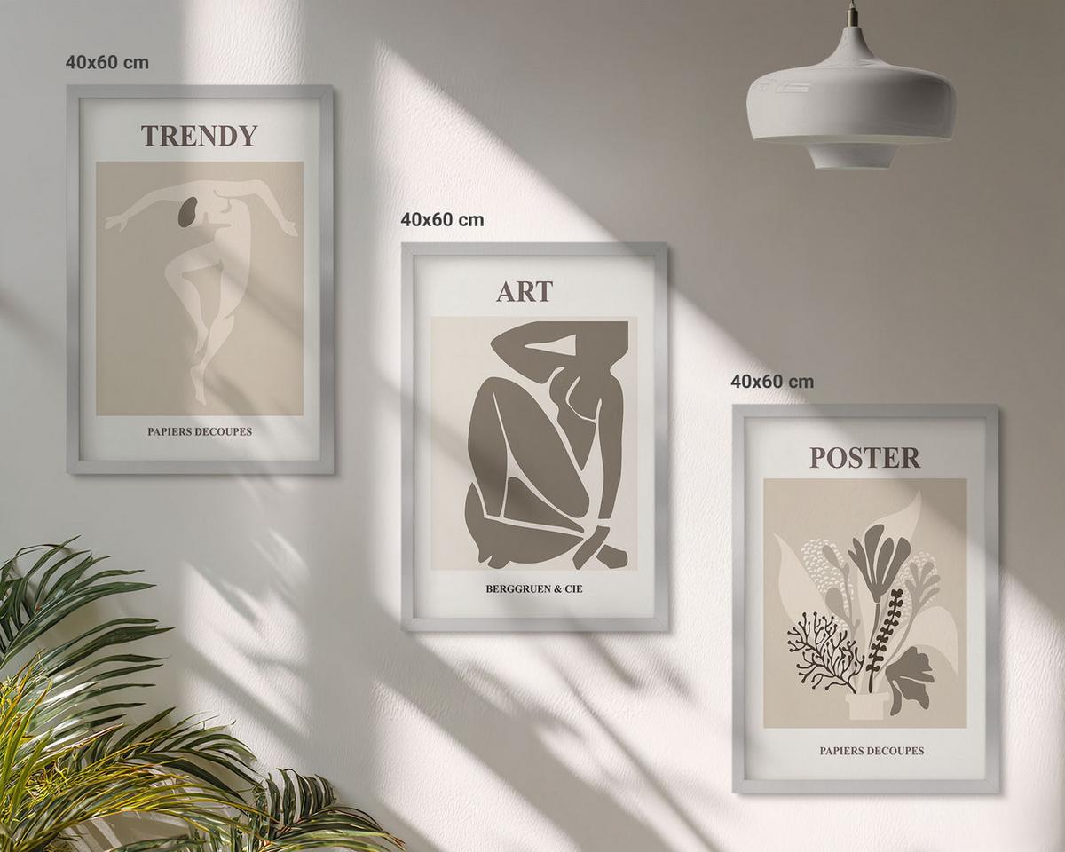 BILDER SET 3er Set - 40x60 cm Silberner Rahmen - Matisses Pflanzenfiguren - Silberfarben, Kunststoff (40/60cm) - TULUP