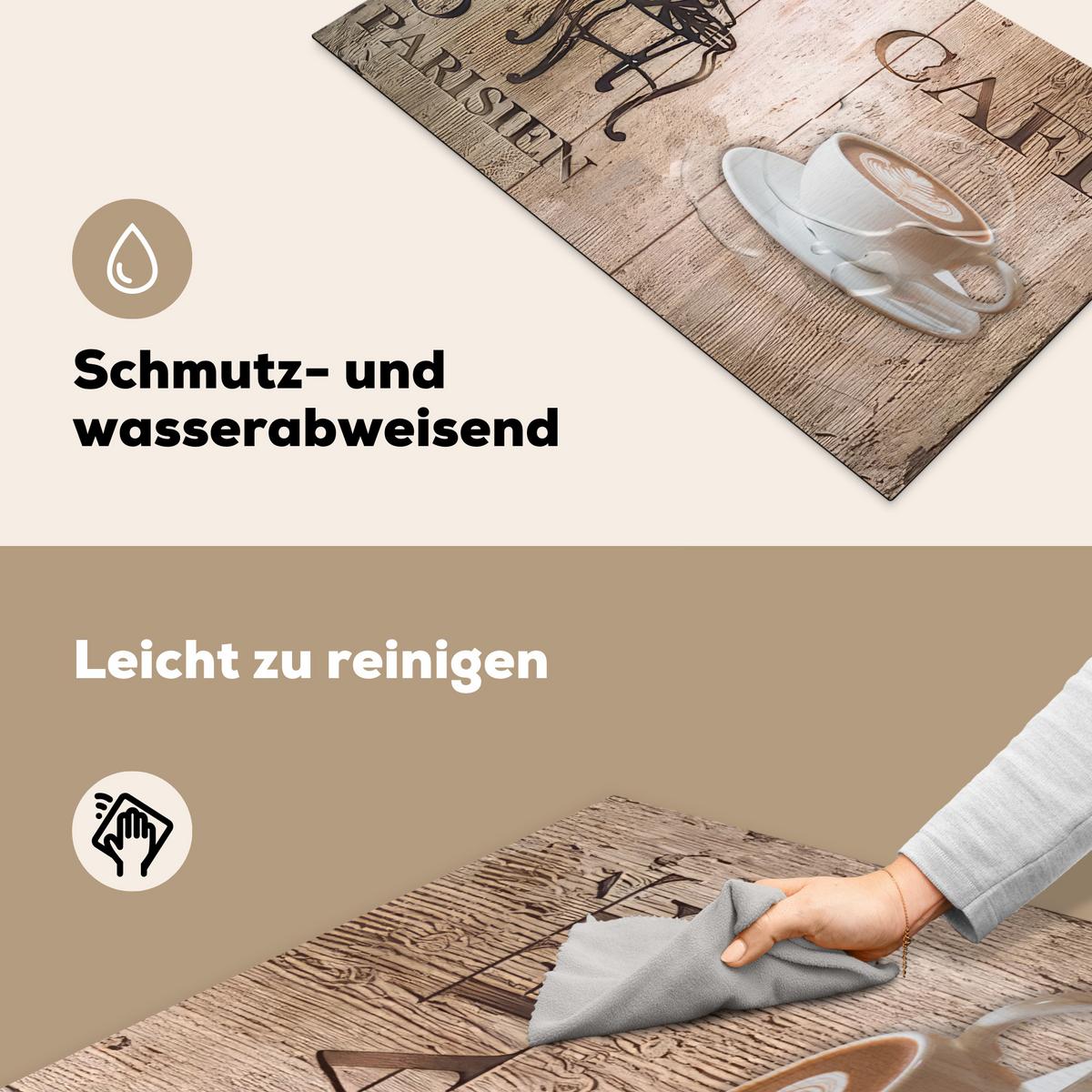 HERDABDECKPLATTE Bistro Parisien - Café - Kaffee - Jahrgang Ceranfeldabdeckung 85x52 cm - Cappuccino, Kunststoff (85/52/0.2cm) - MuchoWow