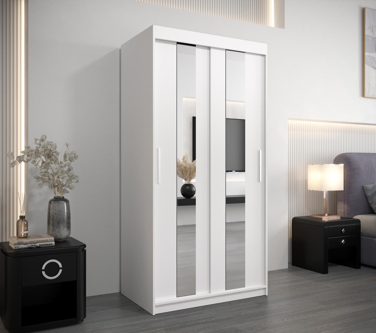 SCHWEBETÜRENSCHRANK 200/100/62 2-türig - Silberfarben/Weiß, Holz/Kunststoff (100/200/62cm) - MÖBEL KRYSPOL