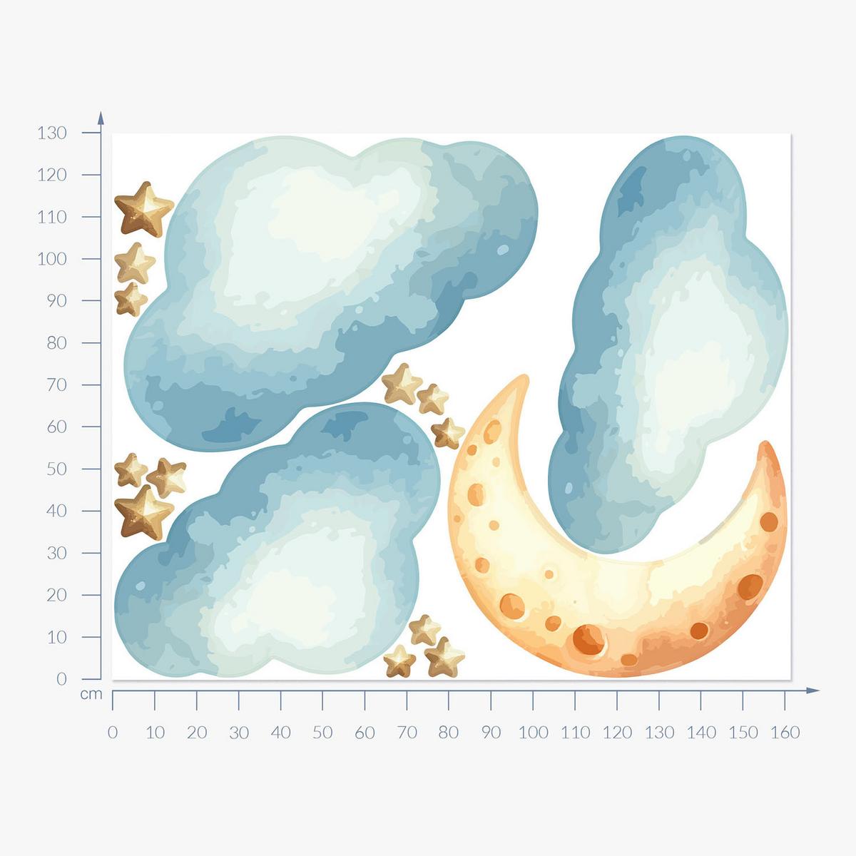 WANDAUFKLEBER 130x161cm - Mond, Wolken, Himmel - Multicolor, Kunststoff (130/161/0.1cm) - Wallfluent