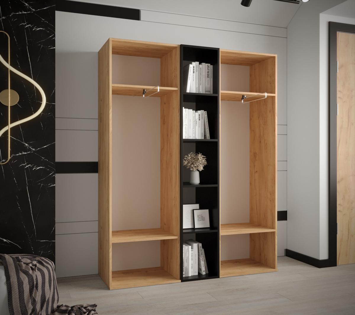 GARDEROBENSCHRANK 130/184/42 - Eichefarben/Schwarz, Holz/Kunststoff (130/184/42cm) - MÖBEL KRYSPOL