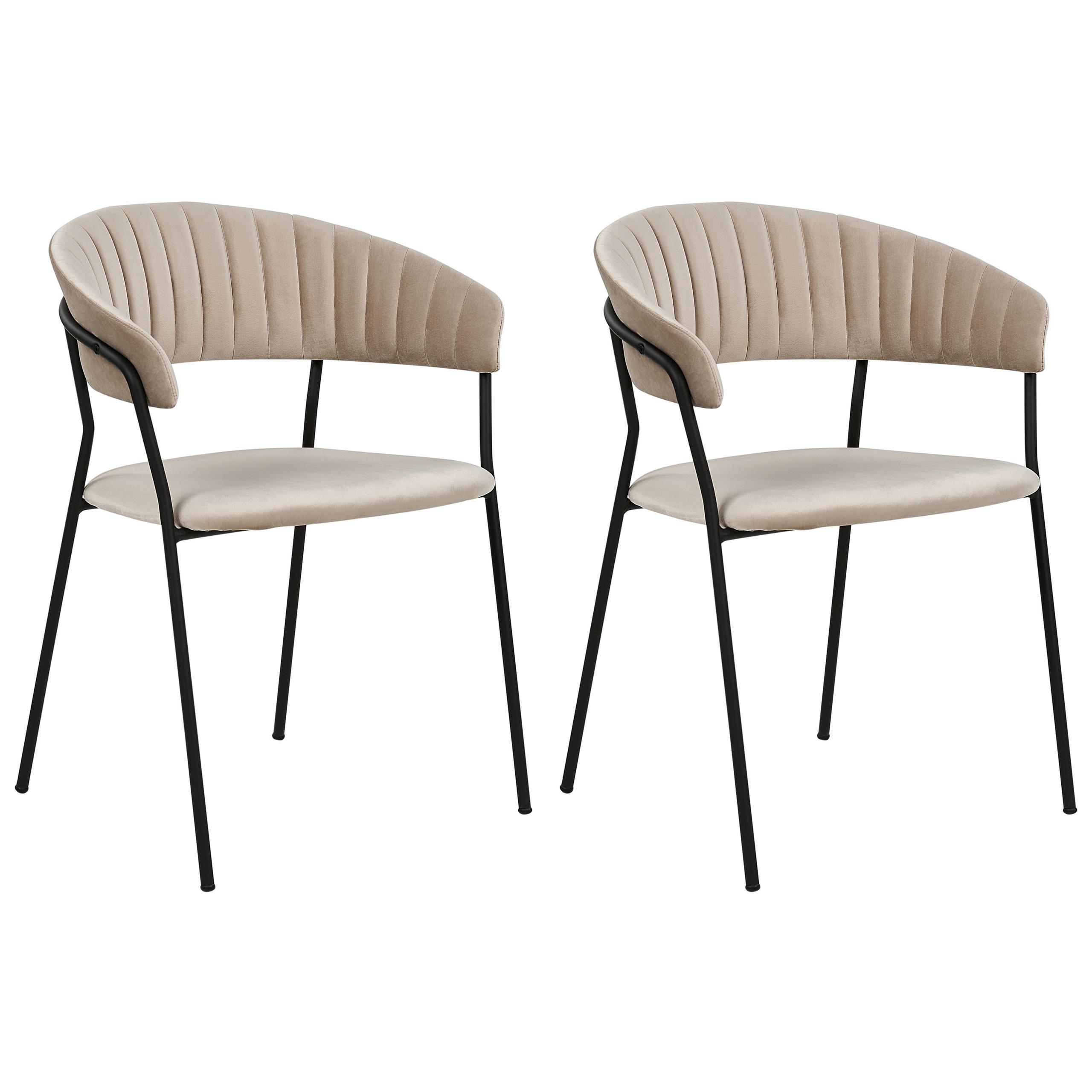 ESSZIMMERSTUHL 2er-Set Samtstoff Beige Mariposa - Beige, Textil/Metall (55/78/55cm) - Beliani
