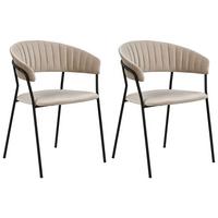 ESSZIMMERSTUHL 2er-Set Samtstoff Beige Mariposa - Beige, Textil/Metall (55/78/55cm) - Beliani