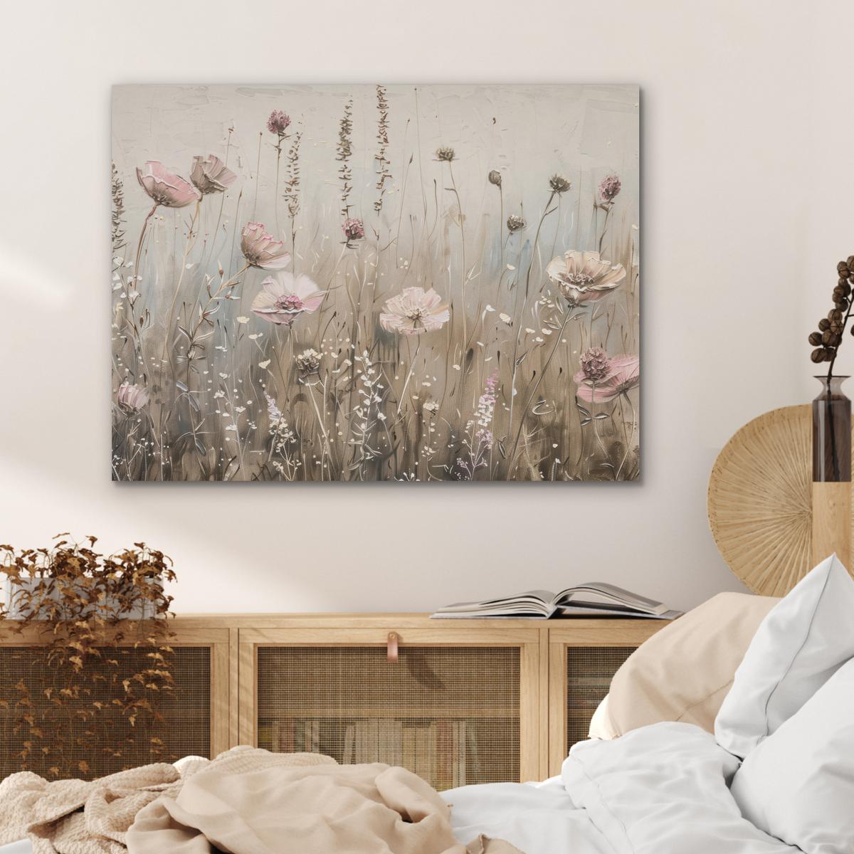 AKUSTIKBILD Blumen - Rosa - Modern - Beige Gemälde 80x60 cm - Beige, Kunststoff (80/60/0.9cm) - MuchoWow
