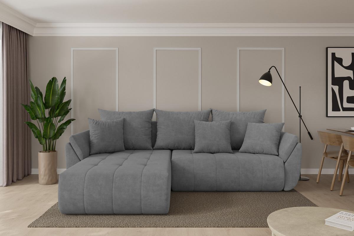 ECKSOFA mit Schlaffunktion Ottomane Links TOKO-L 277x194x86 Grau Velours - Taupe/Schwarz, Holzwerkstoff/Kunststoff (277/194cm) - ALTDECOR