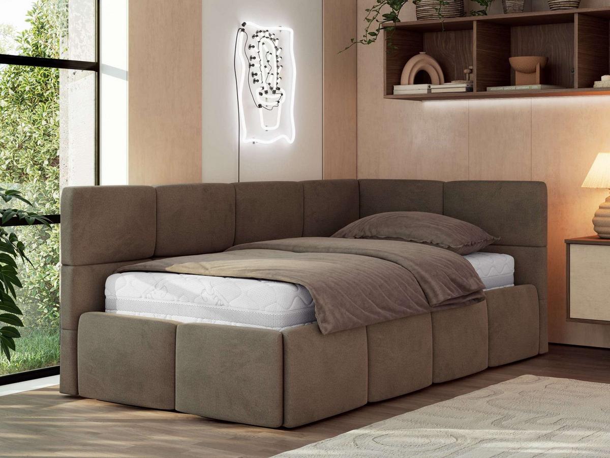 JUGENDBETT ARVO 90/200 - Braun Velvet - Foam-Matratze - Rechts Seite - Braun, Textil (90/200cm) - MKS