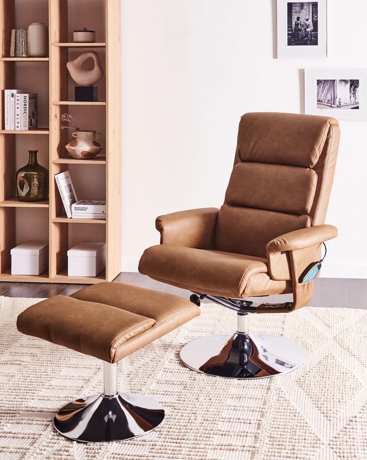 MASSAGESTUHL mit Fußstütze Kunstleder Braun Legend - Braun, Kunststoff (76/103/78cm) - Beliani