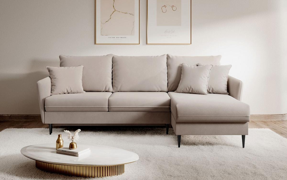 ECKSOFA Volio Beige Samt 223 cm - Beige/Schwarz, Textil/Metall (223/145cm) - Selsey