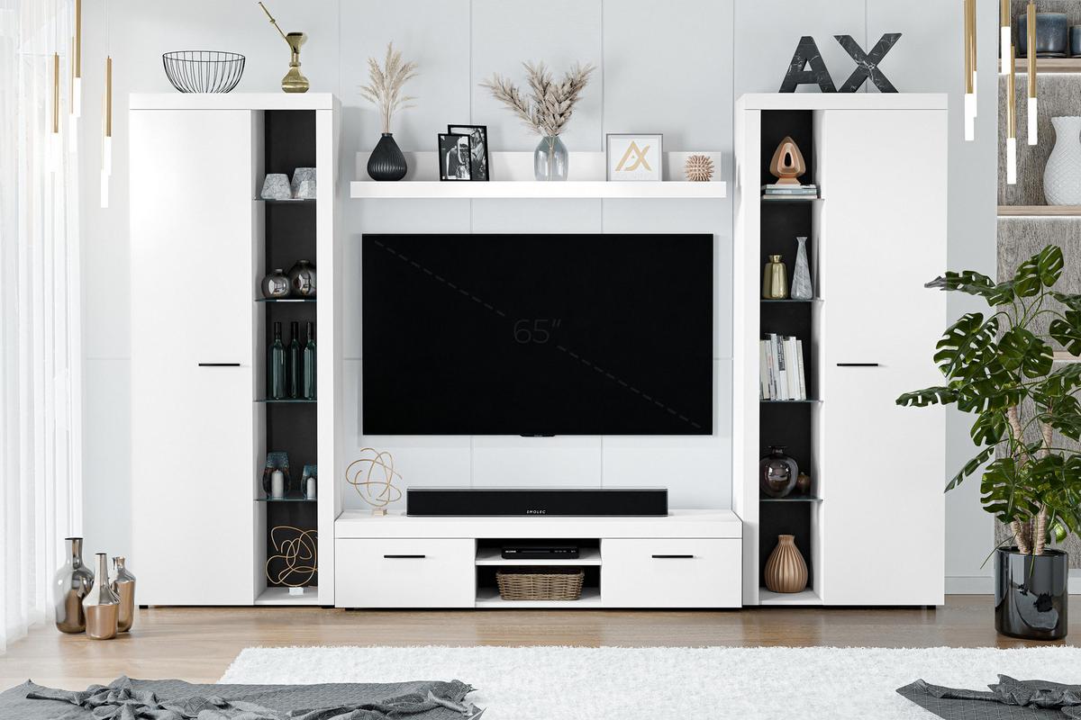 WOHNWAND Spacoro XL Weiß 300/190/40 cm Viel Stauraum ohne LED - Weiß, Holzwerkstoff/Kunststoff (300/190/40cm) - AX Living