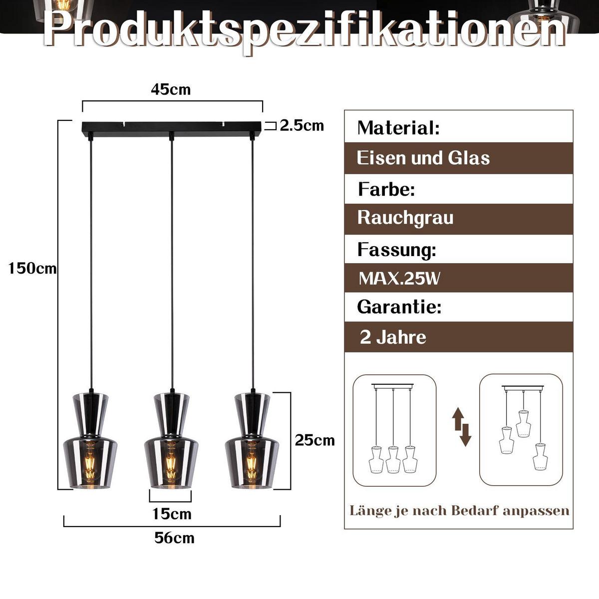 PENDELLEUCHTE Martinelli 45/5/150 cm - Schwarz, Metall (5/45/150cm) - Nettlife