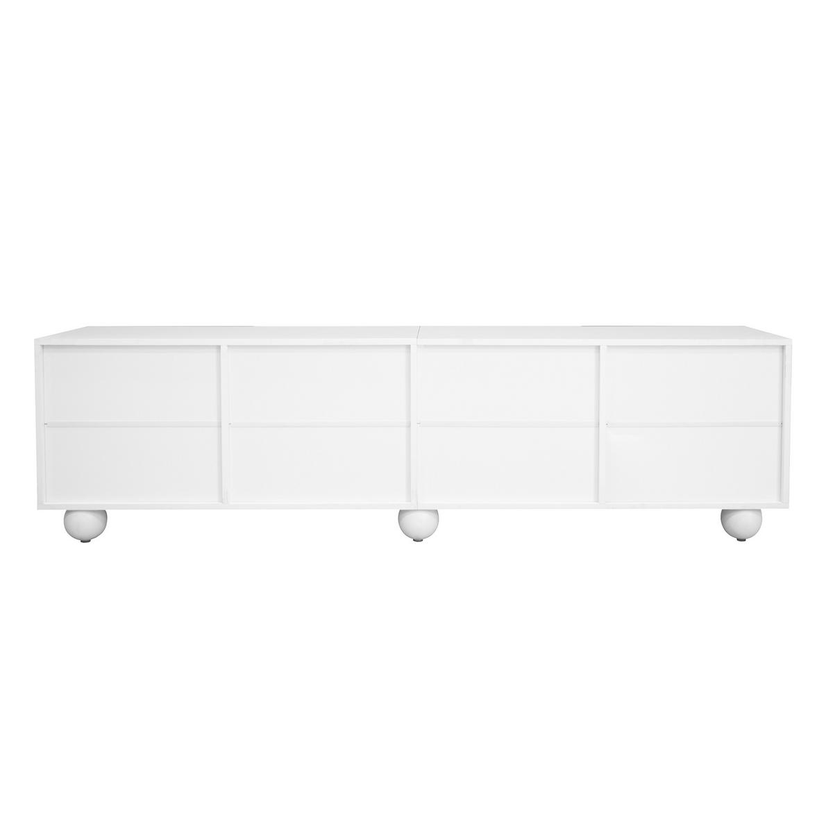 TV-LOWBOARD Weiß 180,5cm mit 3D-Rundrelief 4 Türen & Kugelfüßen - Weiß, Holzwerkstoff (180.5/50/38cm) - Urban Meuble