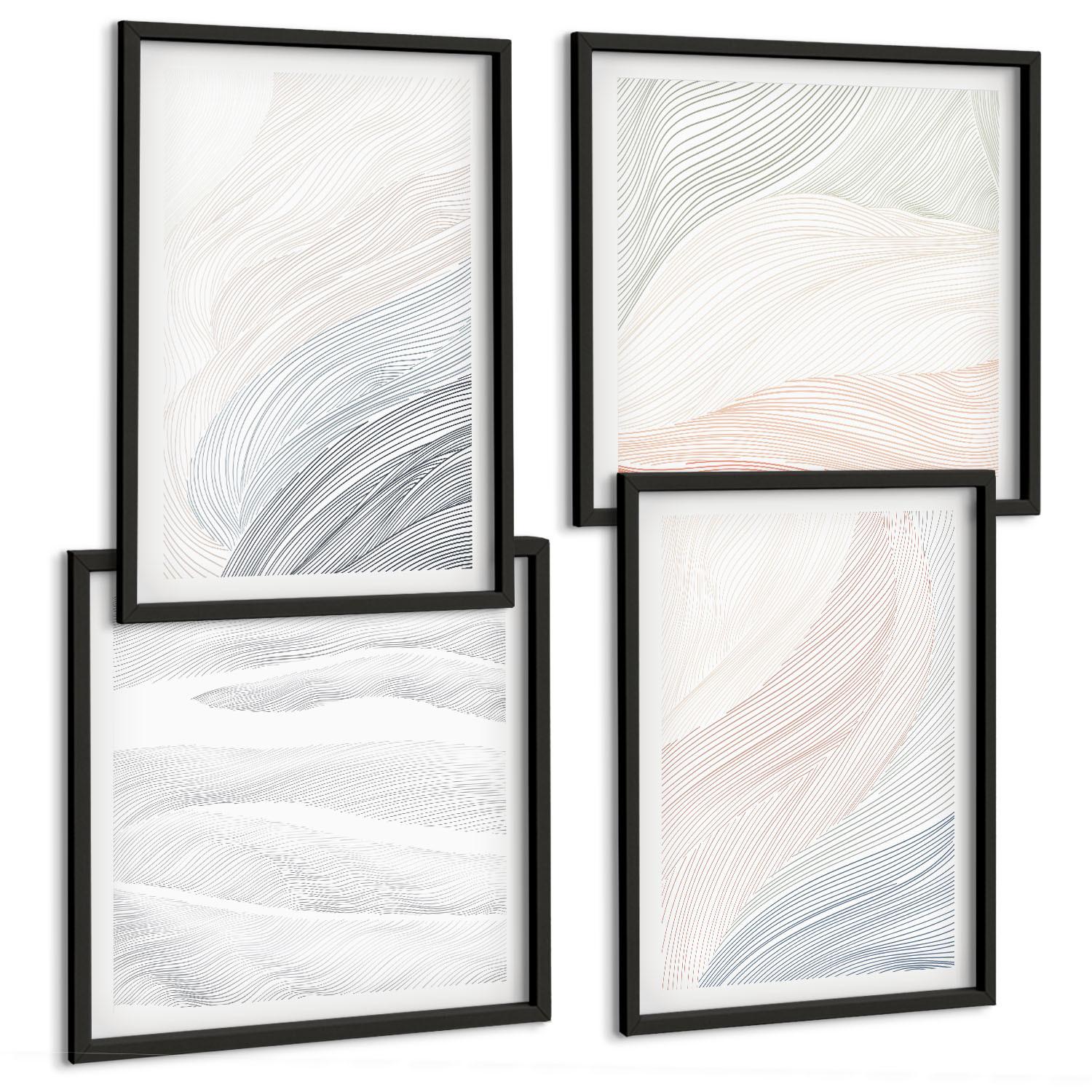 BILDER SET 4er Set - 50x50 cm & 40x60 cm Schwarzer Rahmen - Abstrakte Pastellwellen - Schwarz, Kunststoff (50/50cm) - TULUP