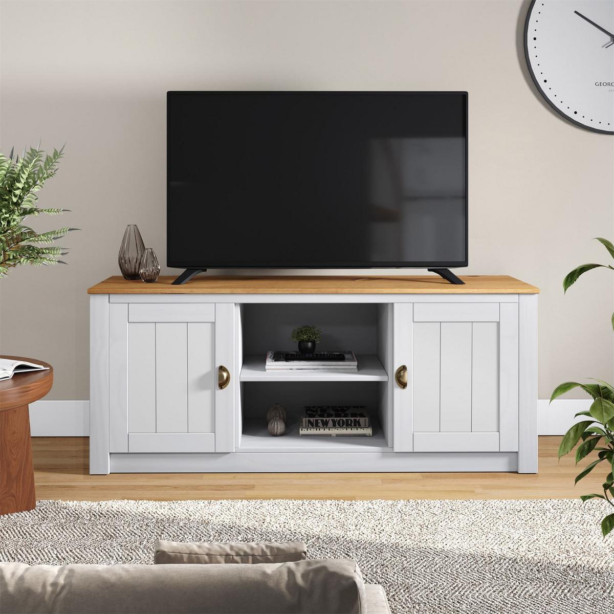 TV-LOWBOARD BOLTON weiß/braun - Weiß/Braun, Holz (138/57/40cm) - IDIMEX