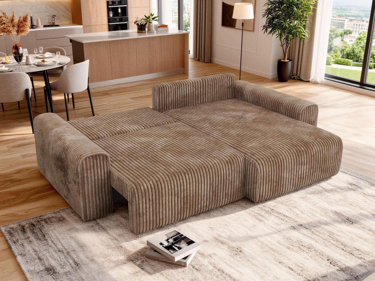 ECKSOFA ELARA L Braun Cord - Schwarz/Braun, Kunststoff/Textil (278/192cm) - MKS