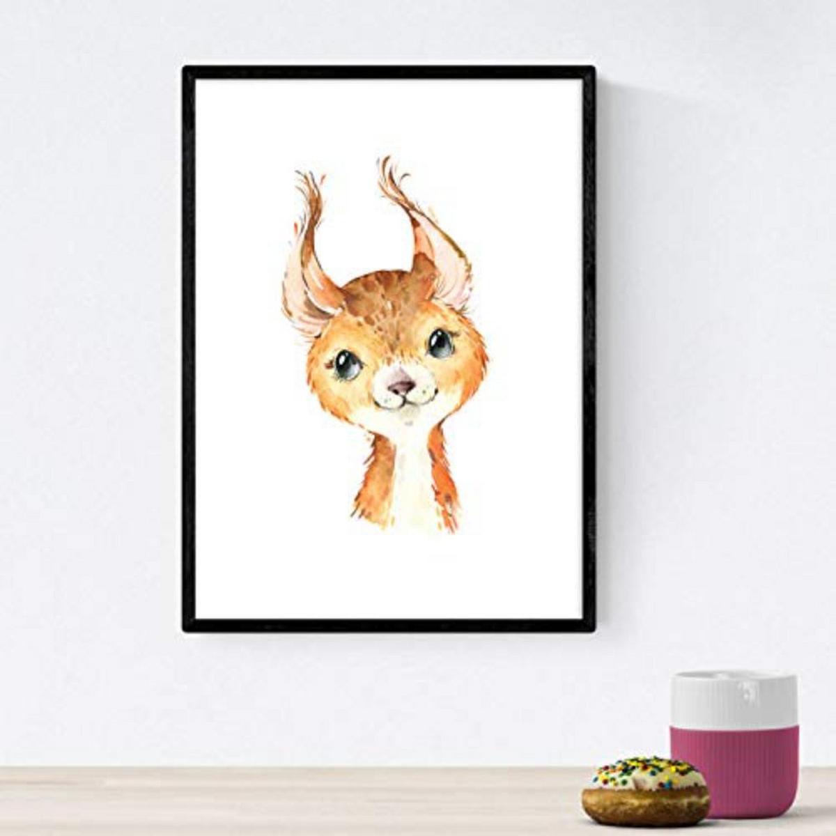 POSTER Set mit 4 Karte Zebra Pferd und Hirsch A3 Schwarzer Rahmen - Schwarz, Papier (29.7/3cm) - Nacnic
