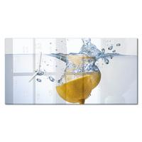 WANDUHR aus Glas 60x30 cm - Zitrone im Wasser - Blau, Glas (60/30/0.4cm) - TULUP