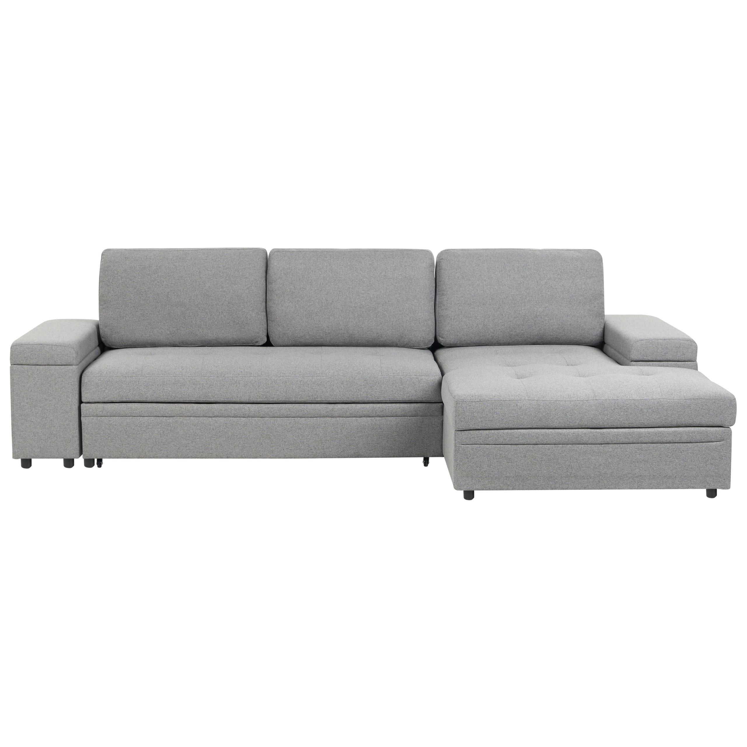 ECKSCHLAFSOFA 3-Sitzer Kunstleinen Grau mit Stauraum linksseitig Hrisey - Grau, Textil (293/161cm) - Beliani