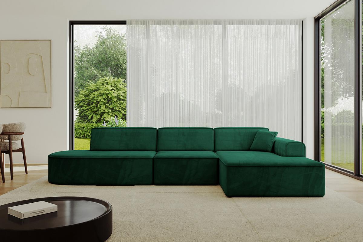 ECKSOFA Ottomane Rechts IREA-L2-v3 - 327x165x77 cm Grün - Dunkelgrün, Holzwerkstoff/Textil (327/165cm) - ALTDECOR