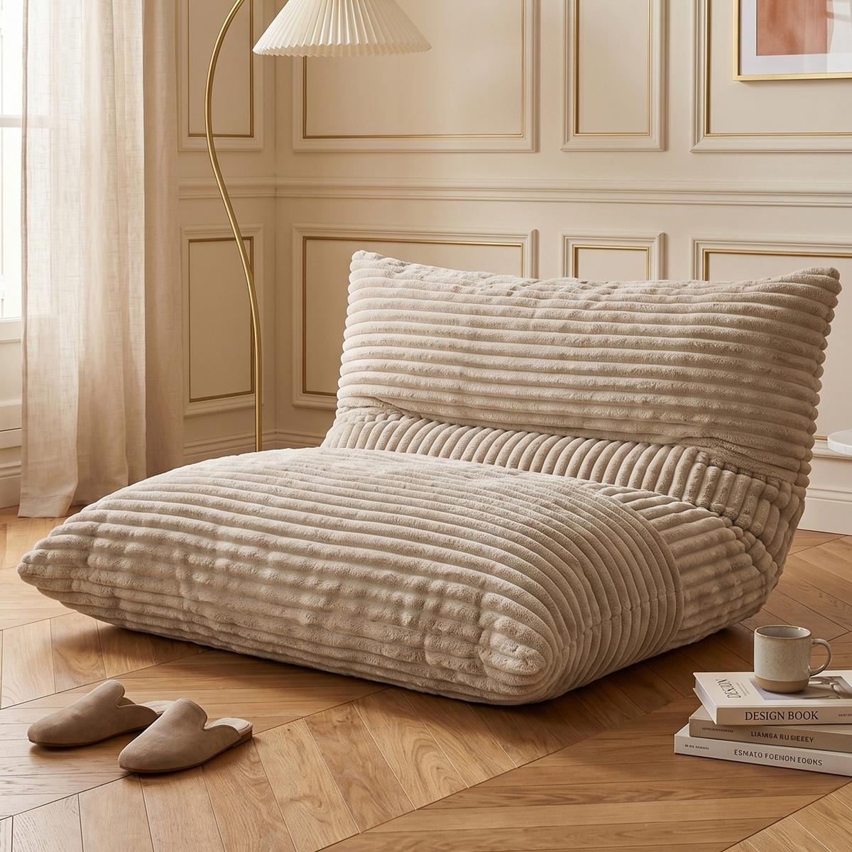 SITZSACK XXL 3-IN-1 aus Kordsamt als Sessel, Sofa und Bett - Weiß, Textil (180/25/125cm) - Urban Meuble
