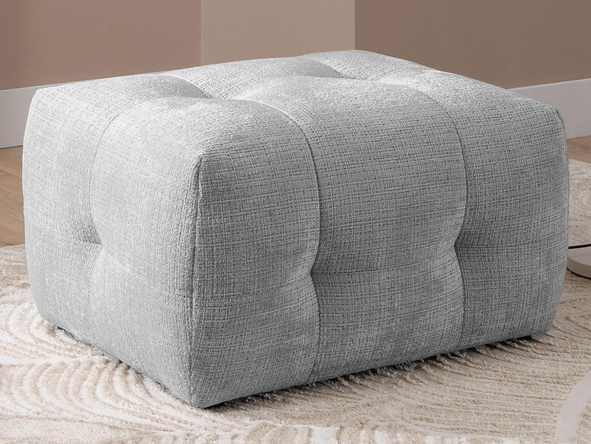ECKSOFA inkl. Hocker Kozy im Bumpy-Design mit Schlaffunktion und fester Rückenlehne aus weichem Hellgrau Chenille-Stoff - Ottomane rechts - Hellgrau/Schwarz, Holz/Kunststoff (234/161cm) - S-Style Möbel