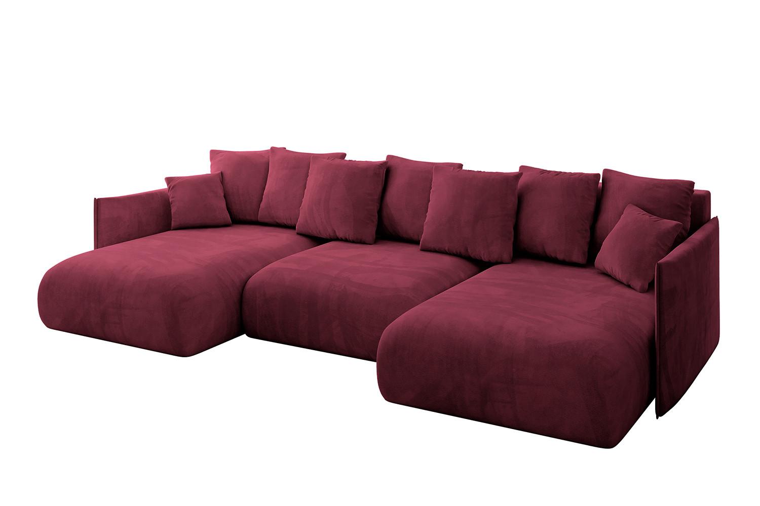 WOHNLANDSCHAFT mit Schlaffunktion und Bettkasten ONESK-U 317x177x72 Bordeauxrot Velours - Bordeaux, Holzwerkstoff/Kunststoff (317/72/177cm) - ALTDECOR