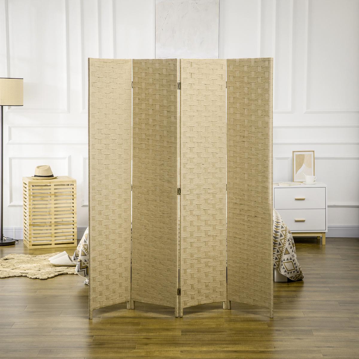 PARAVENT 4 TLG. 160 x 170 cm aus Wellenfaser für Wohnzimmer Braun - Braun, Papier (1.5/169.5/159.5cm) - HOMCOM
