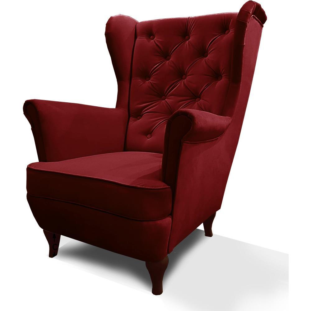 CHESTERFIELD-SESSEL Falco bordeaux mit Holzbeinen - Wengefarben/Bordeaux, Holz/Textil (82/102/92cm) - Beautysofa
