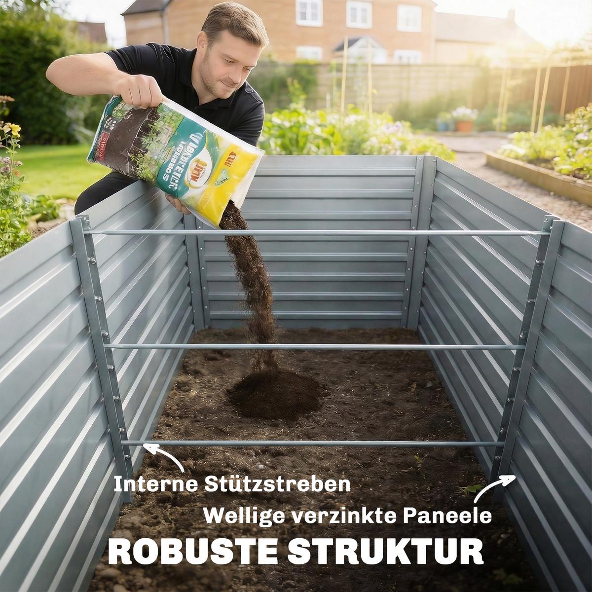 HOCHBEET 2ER-SET aus Stahl Silber - Silberfarben, Metall (90/60/180cm) - Outsunny
