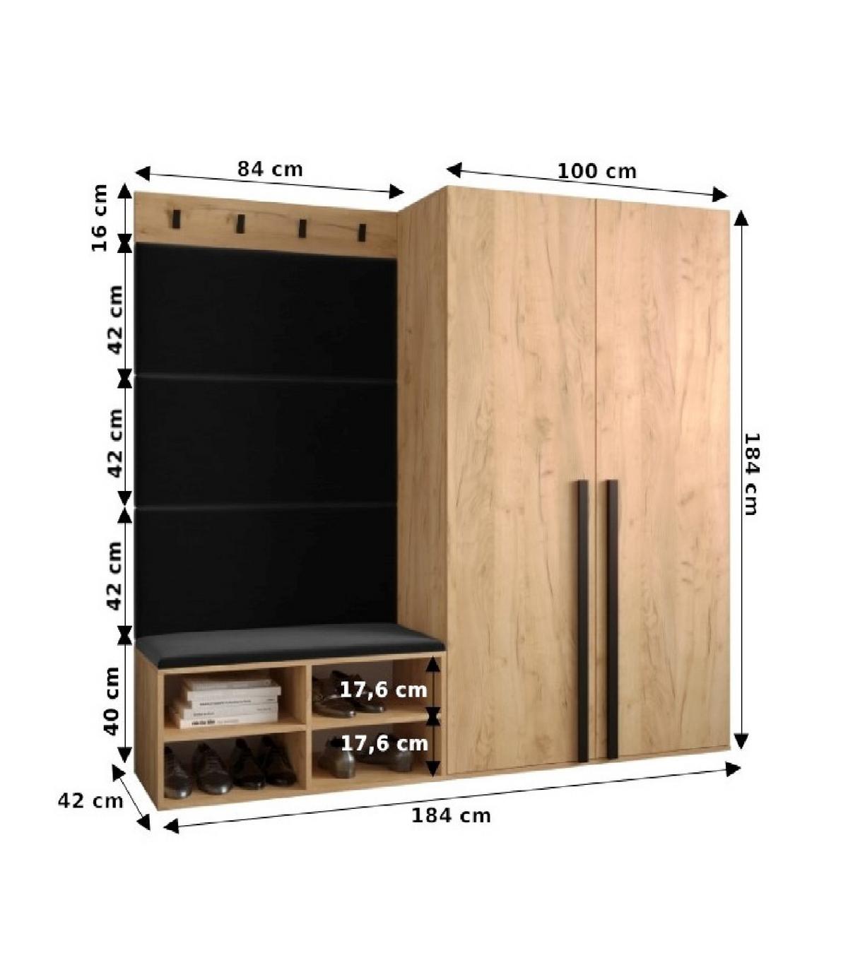 GARDEROBEN-SET 184/184/42 - Waldgrün/Schwarz, Holz/Kunststoff (184/184/42cm) - MÖBEL KRYSPOL