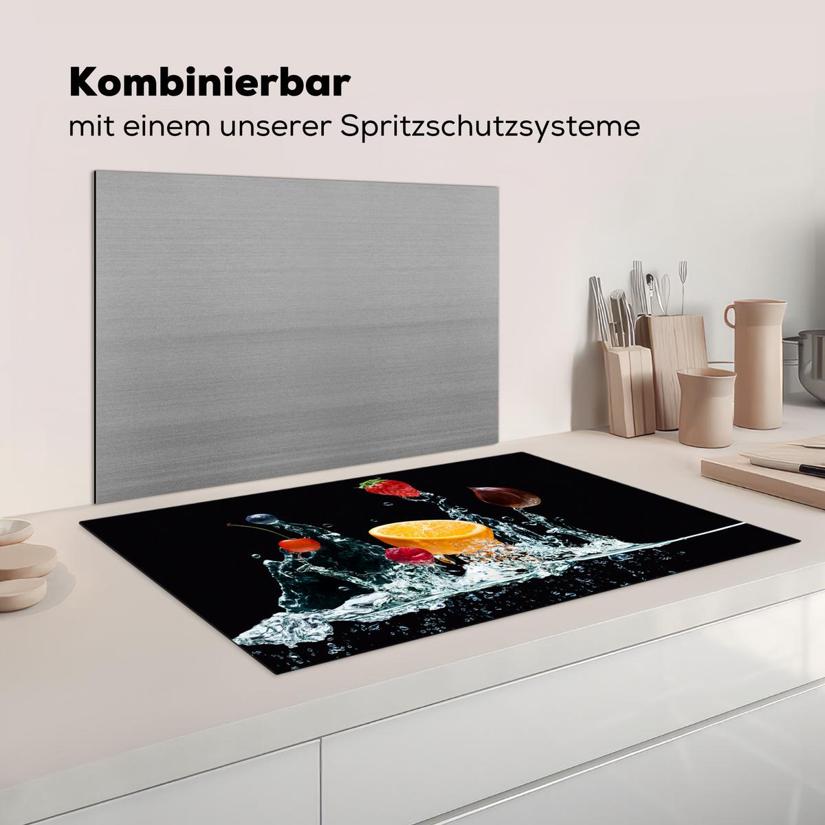 HERDABDECKPLATTE Wasser - Obst - Orange - Erdbeere - Kirsche - Schwarz Ceranfeldabdeckung 85x52 cm - Orange, Kunststoff (85/52/0.2cm) - MuchoWow